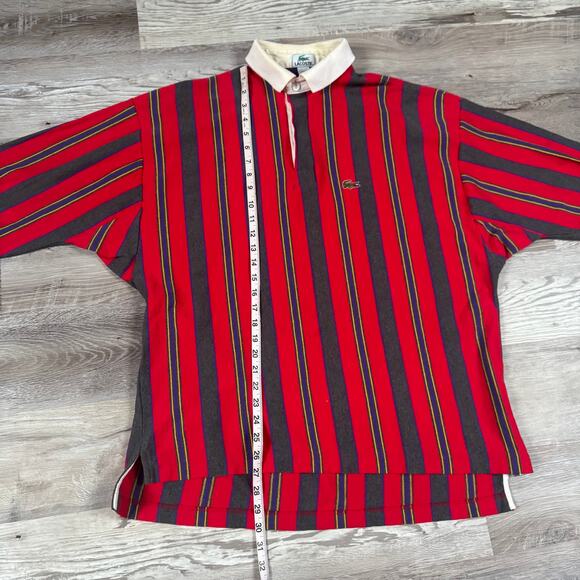 Lacoste Vintage 90s Rugby Shirt Red Stripe Cotton Preppy USA Large - Picture 6 of 6